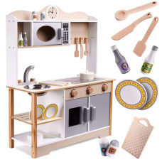 Bērnu Rotaļu Spēļu MDF Koka Virtuves Iekārta Komplekts ar Piederumiem LULILO, 85cm | Kids Toy Wooden Kitchen With Accessories