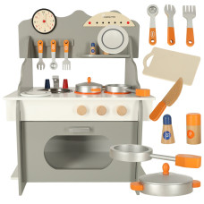 Bērnu Virtuve Rotaļu Koka MDF Virtuves Iekārtas Komplekts ar Piederumiem, 70cm | Kids Toy Wooden Kitchen With Accessories