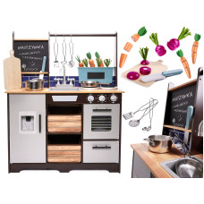 Bērnu Rotaļu Spēļu MDF Koka Virtuves Iekārta Komplekts ar Piederumiem LOFT, 96cm | Kids Toy Wooden Kitchen With Accessories