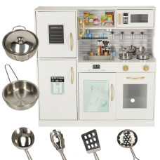 Bērnu Rotaļu Spēļu Koka Virtuves Iekārta ar Ledusskapi, Komplekts ar Piederumiem | Kids Toy Wooden Kitchen With Accessories